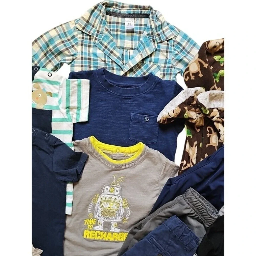 Baby Boy 12-18 Months Clothes Bundle Carters Gerber Plaid Robot Monkey 12pc Lot